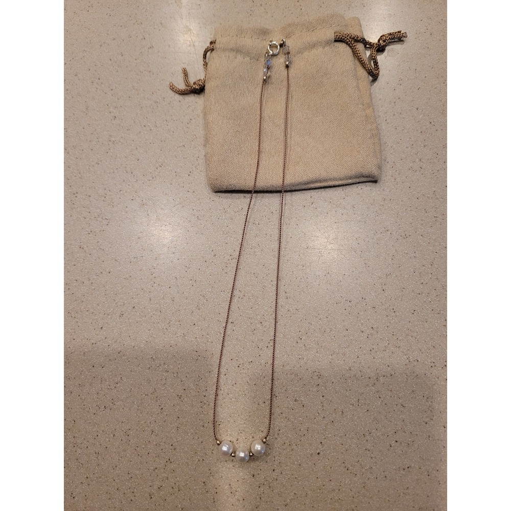 Minimalist‎ Triple Floating Pearl Cord Necklace White Gold Tone Dainty Jewelry